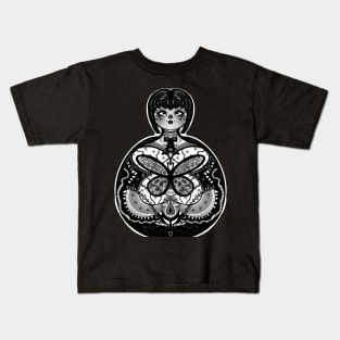 black and white mandala butterfly girl Kids T-Shirt